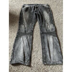 Imperious Mens Gray Denim Motto Straight Leg Button Casual Jeans 40W X 34L